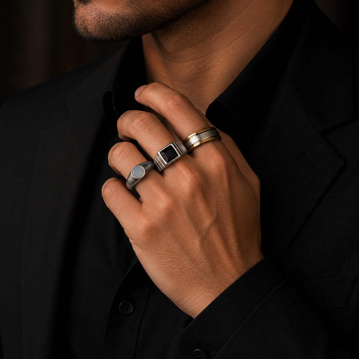 Obsidian Royale Ring Stack
