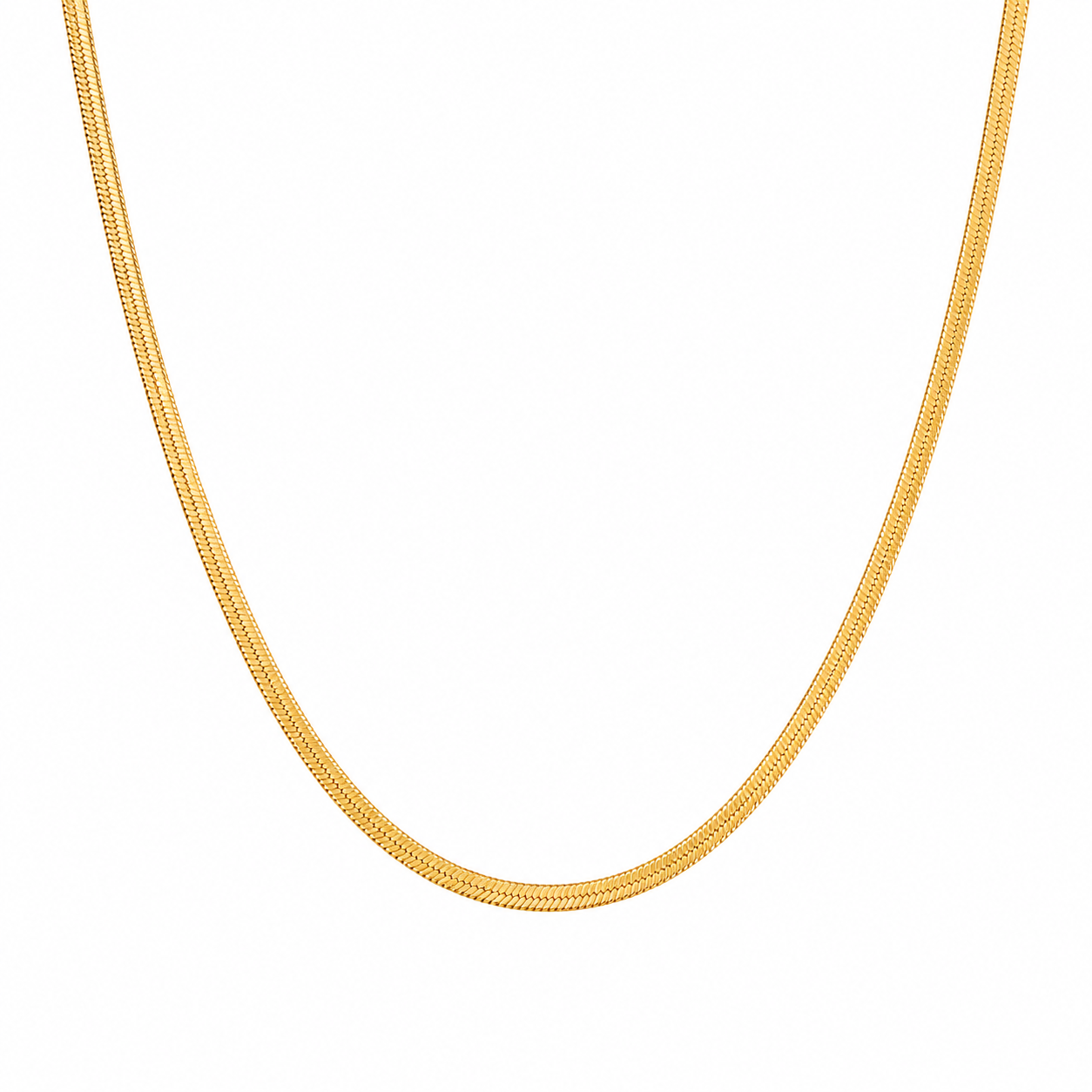 A gold snake chain necklace shown against a plain white background.